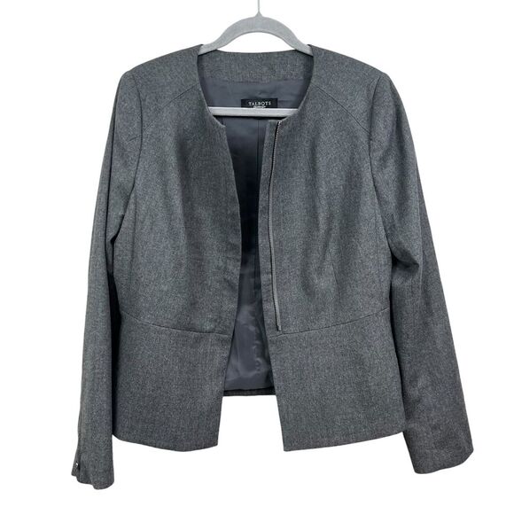 Talbots Womens Wool Blend Blazer Collarless Lined Zip Up Heather Gray Size 10 - Picture 3 of 6